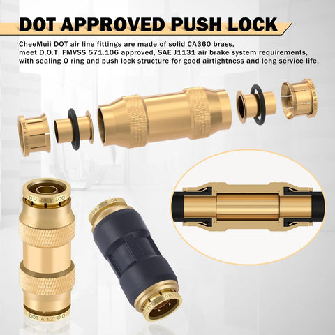 CheeMuii 80‑pc brass DOT air line fittings kit with push‑lock and compression quick‑connects, 1/8"–1/2" hose fittings