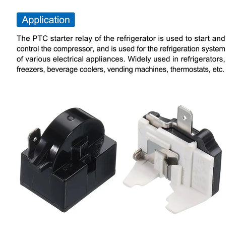 PTC Starter Relay For Refrigerators One Pin Four Point Seven Ohm Overload Protector One Half Horsepower close-up view