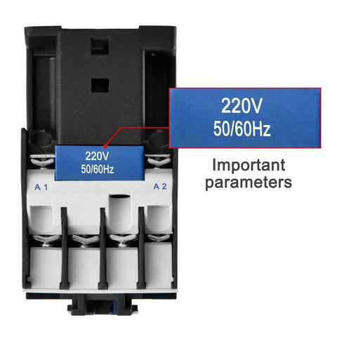 AC Contactor CJX2-1810 3 Pole Normally Open 24V Coil 380V Ue 18A Ie 50/60Hz DIN Rail Mount front view with 220V label