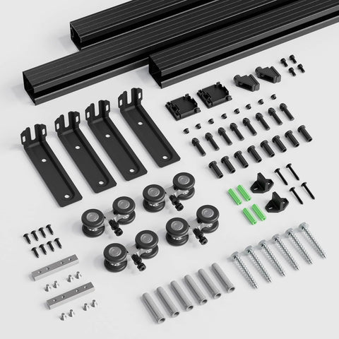 10 Foot Double Barn Door Hardware Kit Box Rail Wall Mount Exterior Beefy Heavy Duty Aluminum Track Supports Up To 330 Lbs components