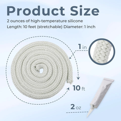 Outdoor wood furnace door seal rope, 10 ft long, 1 in diameter, 2 oz high-temp silicone tube for Central Boiler models.