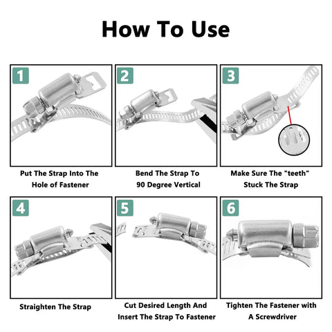 Instructional guide for Heavy Duty Worm Gear Hose Clamps 304 Stainless Steel Adjustable Pipe Clamp Kit With Fasteners Outdoor Use
