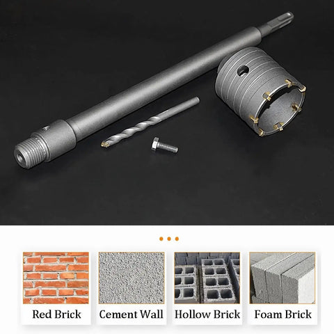 Two Piece 65mm Concrete Hole Saw Set With 220mm Shanks And Two And A Half Inch Diameter For Cement Brick Concrete Stone Wall Drilling Includes High Hardness Center Drill For Precise Positioning And Clean Fast Openings