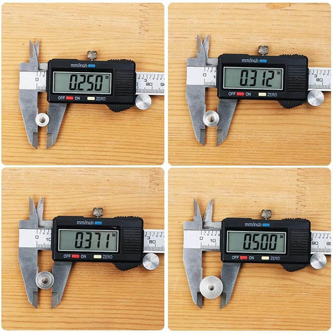 Pro Grade Dowel And Tenon Center Transfer Plugs Set For Accurate Hole Transfer And Center Marking Includes One Quarter Inch Five Sixteenths Inch Three Eighths Inch And One Half Inch Sizes Eight Piece Kit With Internal Centering Pin And Scribe Point measuring calipers