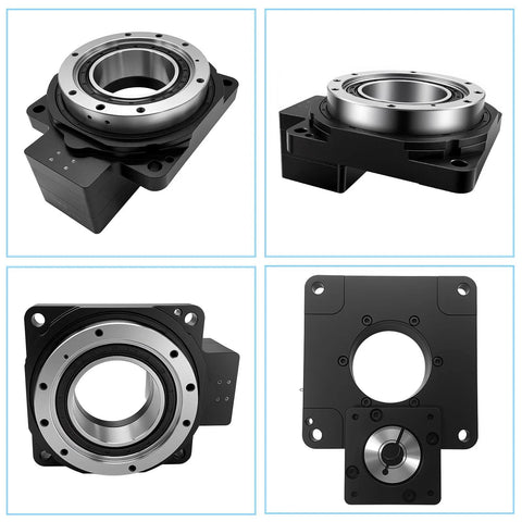 TOSEASTARS hollow rotary platform positioner with 360° indexing table, metal bearing ring, black base.
