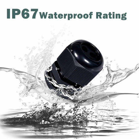 Beefy Waterproof Nylon Cable Glands With Multi Hole Insert For Electrical Enclosures, 3 Holes, Pack Of 3, IP67 Rated, in water splash