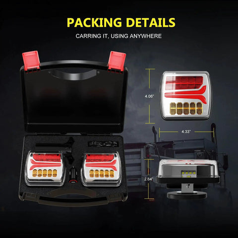 Ciascy 2-pack magnetic wireless LED trailer rear lights kit in case; red/amber LEDs for trucks, trailers, RVs (4pin/7pin)