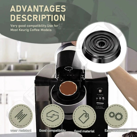 4 Pack Upper Needle Seal Replacement Gasket Set For Single Serve Coffee Makers No Leak Tech And Durable Silicone Rubber Fits B60 B66 0058 22 OfficePro And Other Compatible Models shown in use on a coffee machine.