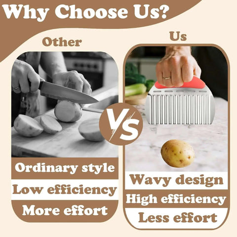 Comparison of ordinary knife and Large Potato Crinkle Cutter for Potatoes and Veggies Stainless Steel Waffle Fry Slicer