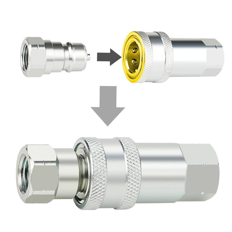 ANCIMOON 1/4'' ISO 5675 poppet hydraulic quick-connect coupler with dust caps