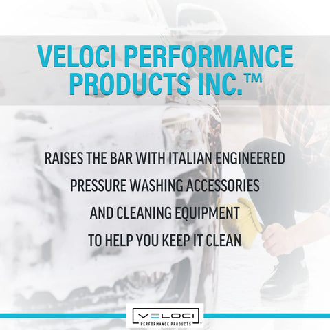 Veloci banner ad with logo promoting pressure washing accessories and cleaning equipment