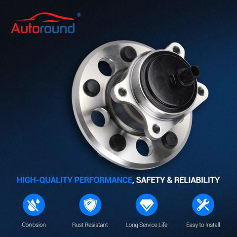 Rear Left Wheel Bearing And Hub Assembly For Toyota Camry 2012 To 2017, Avalon 2013 To 2018, Lexus ES350 2016 To 2019, Five Lug With ABS Driver Side Replacement Direct Fit Ride Ready shown on dark background