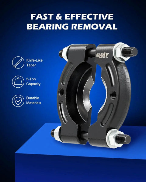 Close-up of heavy-duty bearing separator from 5 Ton Bearing Puller Set With Bearing Separator And Pinion Wheel Removal Kit on blue background.