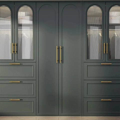 Green cabinet with Gold Cabinet Pulls 3 Inch 15 Pack Brushed Brass Drawer Handles Set For Kitchen Cabinets Bathroom Cupboards And Dresser Hardware Stainless Steel Construction With Easy Screwdriver Installation