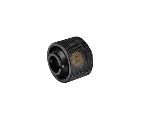Thermaltake Pacific LCS compression fitting, 1/2 in ID x 3/4 in OD, black knurled metal for PC water cooling.