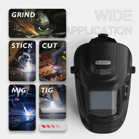 Auto Darkening Welding Helmet With Rechargeable Fan And Light, Large Viewing Window, True Color Lens, Solar Powered Hood, 4 Arc Sensors
