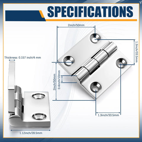 BBTO 6-pack 316 stainless steel boat hinges with screws; 2x2 inch heavy-duty marine cabinet hatch hinges.
