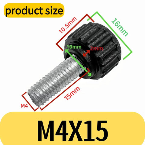 Close-up of 24 Pack M4 X 15mm Threaded Knurled Thumb Screws For VESA Monitor Mounts Carbon Steel With ABS Grip Heavy Duty Replacement Screws