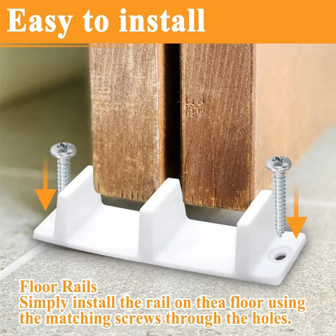 15 Piece Plastic Sliding Closet Door Bottom Guide Kit With Screws For Doors Measuring One And Three Eighths Inches Thick shown installed