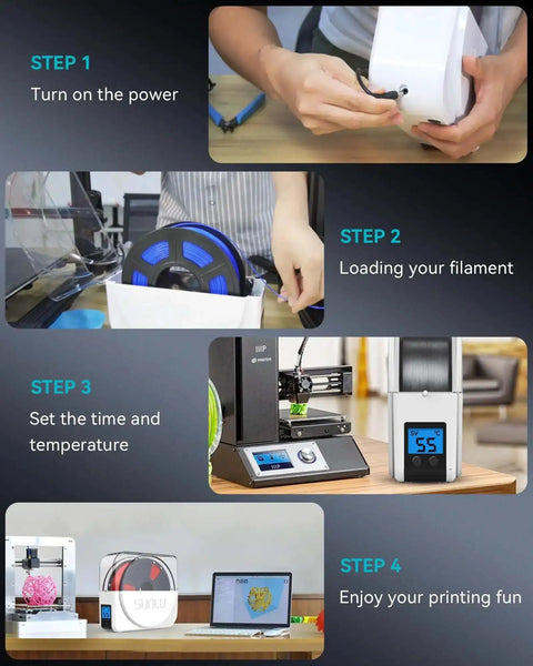 Steps to use the Filament Dryer Enclosure With Built-In Circulation Fan For 3D Printer Filament 1.75 2.85 3.00 mm S1 Plus