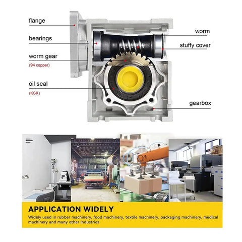Diagram of NMRV040 Worm Gearbox With 30 To 1 Reduction For NEMA 34 Stepper or Servo Motors showing components like worm gear.