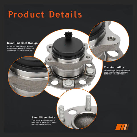 Rear Wheel Hub And Bearing Assembly For Hyundai Sonata 2015-2019, Tucson 2016-2021, highlighting quad lid seal and steel bolts
