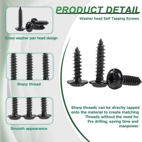 1200 Pcs Black Phillips Truss Head Self Tapping Screws Set M1.2 To M2.3 With Washer Wafer Head And Pan Head Wood Fasteners