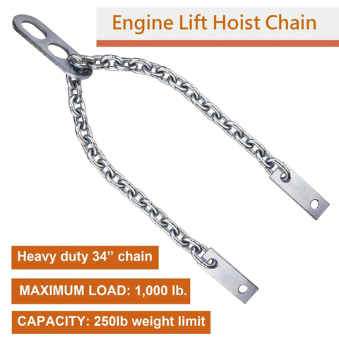 Engine Lift Chain 1000 Lbs Capacity 34 Inch Chain Hoist for Motor Engine Lifting, with metallic heavy-duty chain and end loops