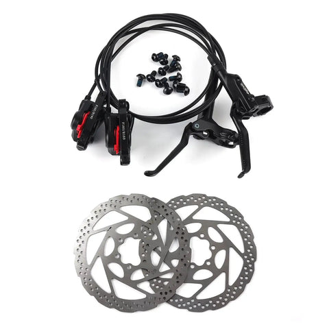 Bolany MTB hydraulic disc brake set with black aluminum levers; includes rotors and mounting hardware