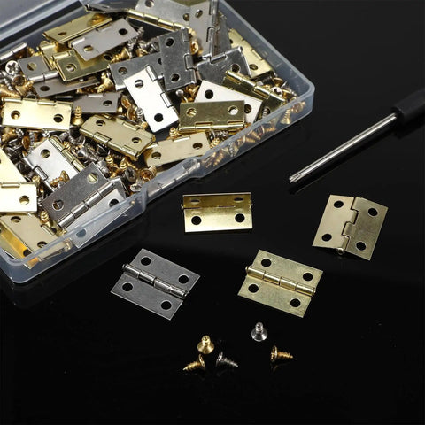Complete Mini Brass Folding Hinge Set With Screwdriver And 240 Screws 120 Gold And 120 Silver For Wooden Boxes Jewelry Boxes
