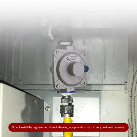 Installed natural gas pressure regulator for reliable gas delivery, one inch inlet and outlet, 3/4 inch FPT thread, compact design