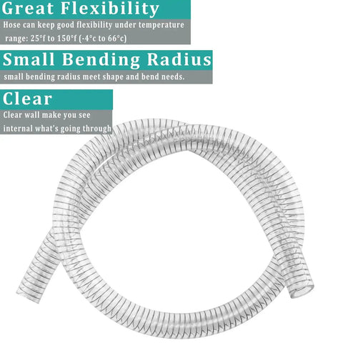 Clear Wire Reinforced Suction Hose 2 In ID X 2-5/16 In OD 10 Ft Heavy Duty Flexible PVC Spiral Steel Wire Tubing coiled