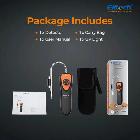 Advanced Freon Leak Detector For Car HVAC Systems With 6 Second Preheat And Adjustable Sensitivity Detects R11 R22 R134A R404A R410A And All Halogenated Refrigerants Including CFC HCFC HFC Blends Elitech CLD 100 with accessories