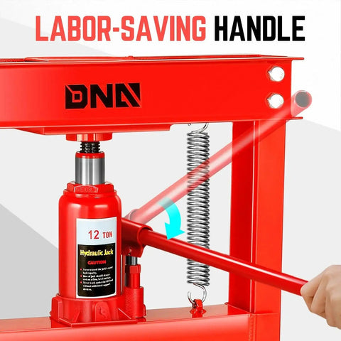 Illustration of the labor-saving handle on a 6 Ton Hydraulic Shop Press With H Frame Floor Model for auto and metalwork.