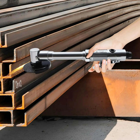 Hand using 3 Inch Pneumatic Cut Off Tool For Metal Cutting And More Heavy Duty Air Cutter with chrome-plated aluminum body and cutting wheel