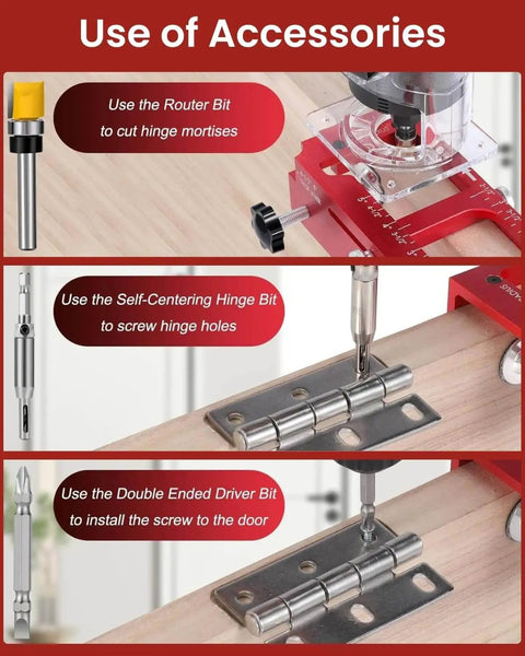 Use of accessories with Built Tough Aluminum Door Hinge Jig For 2.5 To 5 Inch Hinges Adjustable Jamb Router Jig