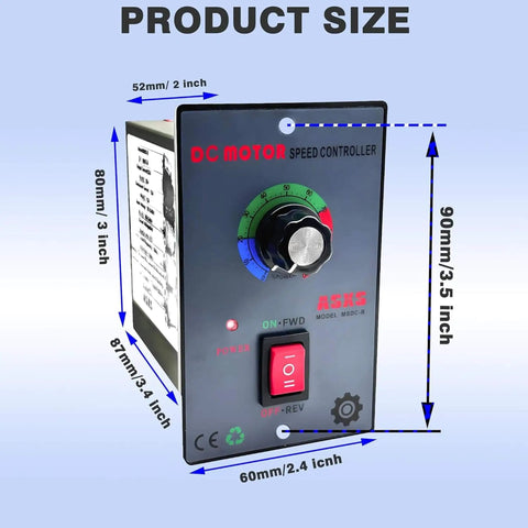 Front view of Beefy DC Motor Speed Controller 12V To 60V 20A Peak For Brushless Motors with dimensions labeled in mm and inches