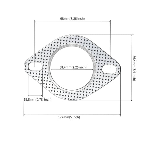 Exhaust flange gasket, 2.25 inch (58 mm), graphite with fire ring, two-bolt, pair.