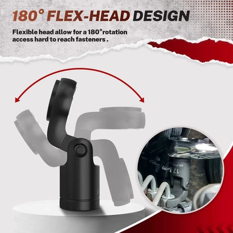 Six Piece Crow Foot Flare Nut Line Wrench Set with 180° flex-head for automotive and hydraulic lines, close-up of wrench in use