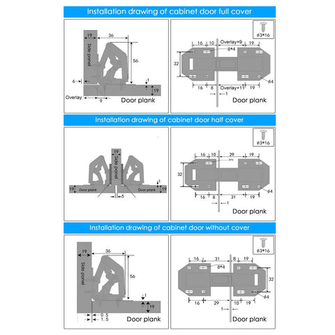 Installation diagrams showing Hidden Cabinet Hinges 3 Inch Surface Mount Concealed Hinges For Frameless Kitchen Cabinets