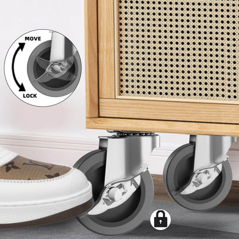 3" Caster Wheels Set of 4 - Heavy Duty Swivel Plate Casters with Rubber Wheels, Locking Brake Castors for Furniture, Carts, and Workbench - Canadian Ball Bearing Supplier.