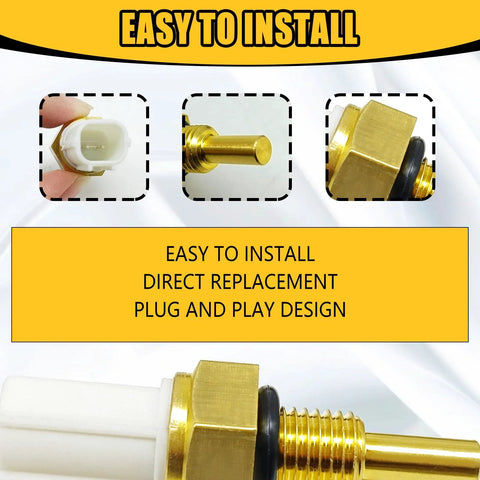 Icyhaws engine coolant temperature sensor, white plastic body with brass threaded probe, easy plug-and-play install.