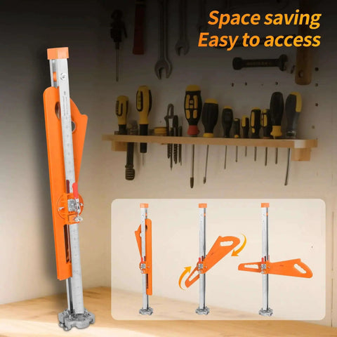Upgraded Drywall Cutting Tool With 2 Extra Replacement Blades And Extended Nylon Handle Foldable Sheetrock Cutter with 19 Built In Metal Wheels for Pro Grade Effortless Precise Dust Free Cuts Every Time displayed in workbench