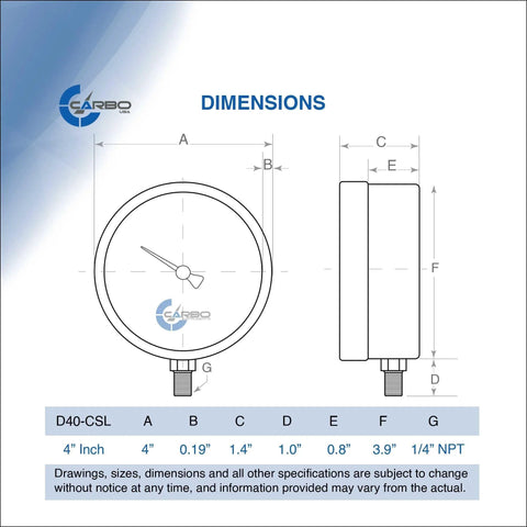 4 Inch Chrome Plated Steel Case Dry Vacuum Pressure Gauge With Lower Mount One Quarter Inch NPT Minus 30 InHg To 30 Psi Dual Scale InHg And Bar With KPa Guidance ASME B40.1 Grade B Accuracy For Oil Water Air Hydraulic HVAC Gases And Liquids dimensions diagram