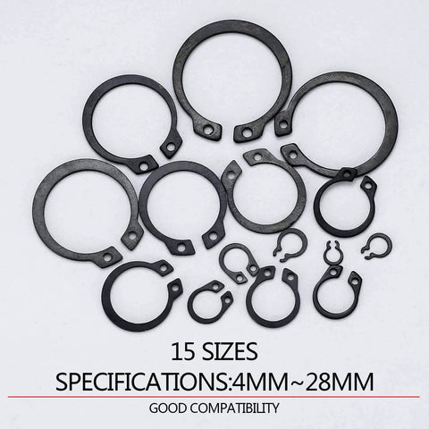 15 sizes 350 Pieces Retaining Rings Kit External Circlips Snap Rings C Clips Assortment Set in 65Mn Steel, 4-28mm