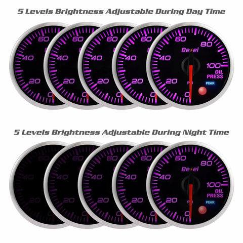 Oil Pressure Gauge Kit 0-100 Psi For 52mm Two One Sixteenth Inch In-Dash Brushless Series with adjustable brightness levels