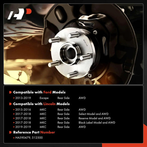 Rear Wheel Bearing And Hub Assembly 5-Lug Compatible With Ford Escape 2013 2019 AWD And Lincoln MKC 2015 2019 AWD installed view