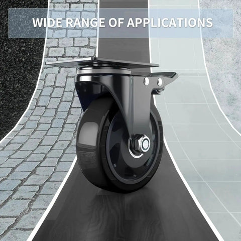 4-inch heavy-duty caster wheel with brake, swivel top-plate, black wheel (set of 4)