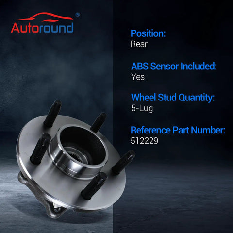 Front view of Rear Wheel Bearing And Hub Assembly 5 Lug With ABS Compatible With Chevy Equinox 2005 2006 Pontiac Torrent 2006 Saturn Vue 2002 2007 Rear Left And Rear Right Sides For 4 Wheel ABS Vehicles