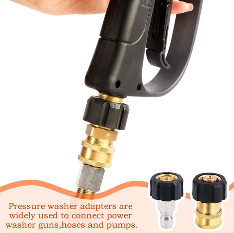 Heavy Duty M22 14 Millimeter To Three Eighths Inch Quick Connect Brass Adapter Set For Four Thousand Five Hundred PSI Pressure Washers